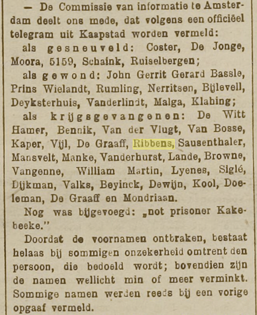 ribbens krijgsgevangen 1899 leidsch dagbl