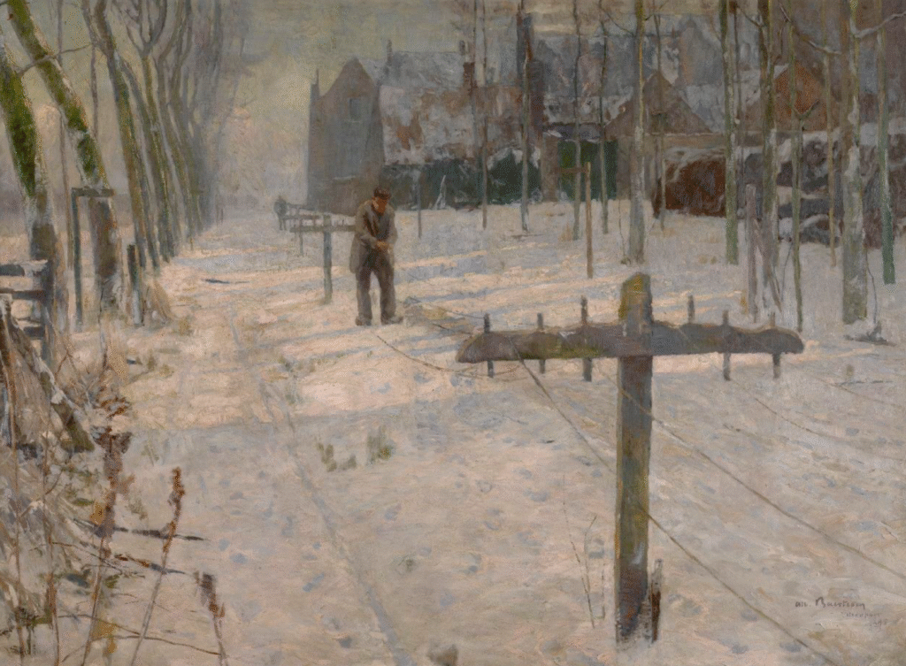 touwslager in de sneeuw